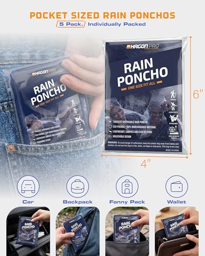 Disposable Rain Ponchos for Adults (One Size / Dark Blue (5 Pack))