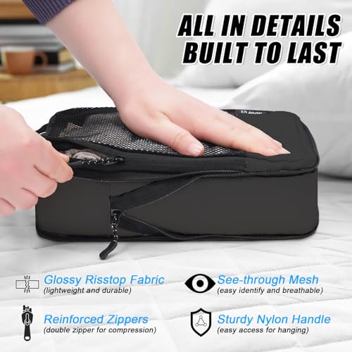 4 PCS Set Compression Packing Cubes for Travel (4 Set / Black)