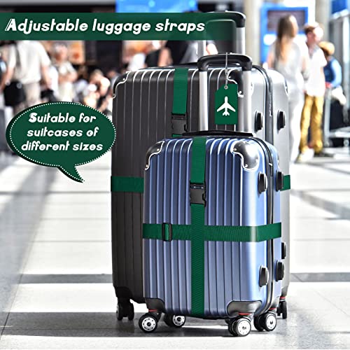 8 Pcs Luggage Straps Suitcase Tags Set for TSA Approved (Dark Green / Airplane)