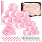 4 Sizes Self Grip Hair Rollers Set for Long (Pink)