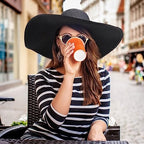Beach Hats for Women Big Straw Wide Brim Summer Hat Floppy Foldable Roll up Cap Sun Hat UPF 50+ (Straw Fedora: Black, 4.7" Brim, 1 Pack)