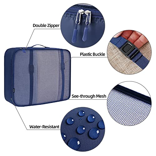 10 Set Packing Cubes Various Sizes Packing Organizer for Travel Accessories Luggage Carry On Suitcase (10-Navy / 10 Set-full Mesh)