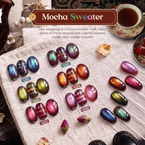 Beetles Mocha Sweater Cat Eye Gel Nail Polish Set (A - Brown Nude Gold | Mocha Sweater)