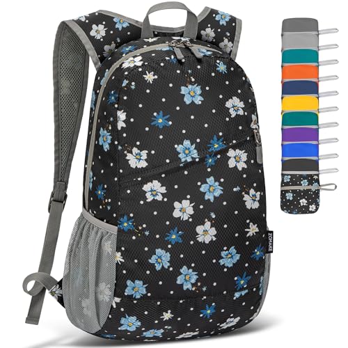 Lightweight Packable Backpack 20L (20 L / Black, White Polka Dot Floral)