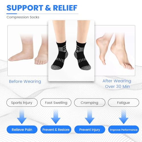 Ankle Compression Socks for Men Athletic Running Socks with Cushioned Support 3 Pairs (X-Large / Zoned Cushion-white(3 Pairs))
