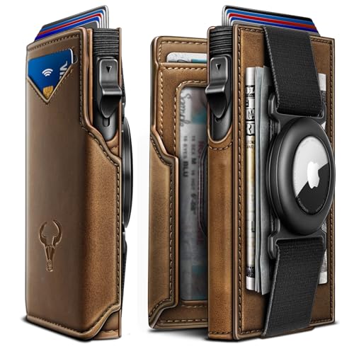 Men Airtag Leather Wallet Metal Case Money Clip (Tiger Eye4328)