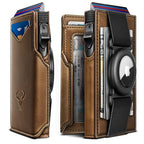 Men Airtag Leather Wallet Metal Case Money Clip (Tiger Eye4328)