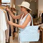Beach Bag Waterproof Sandproof Women Beach Tote Bag Pool Bag with Zipper for Gym Grocery Travel with Wet Pocket (Light Blue White)