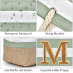 Beach Bag Initial Beach Tote with Makeup Bag for Travel (Light Green)