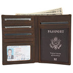 Polare Luxury RFID Blocking Leather Passport Holder Travel Wallet For Men and Women (V Dark Brown Compass)