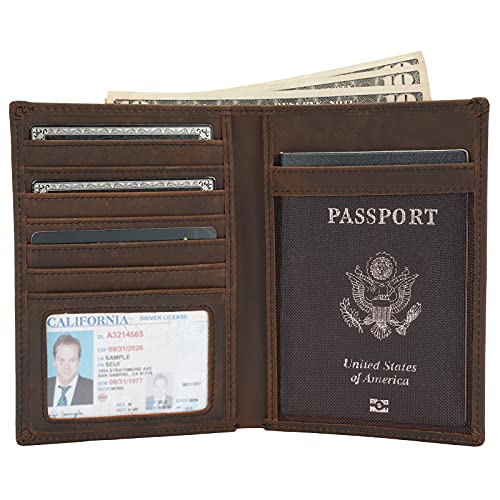 Polare Luxury RFID Blocking Leather Passport Holder Travel Wallet For Men and Women (V Dark Brown Compass)