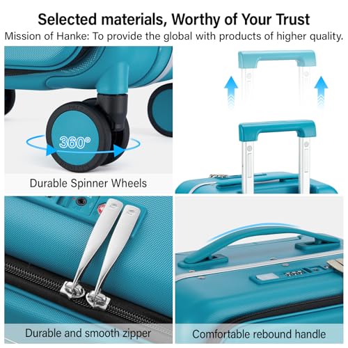 24 Inch Checked Luggage with Cup Holder and USB Ports (Caribbean Blue / 24 Inch)