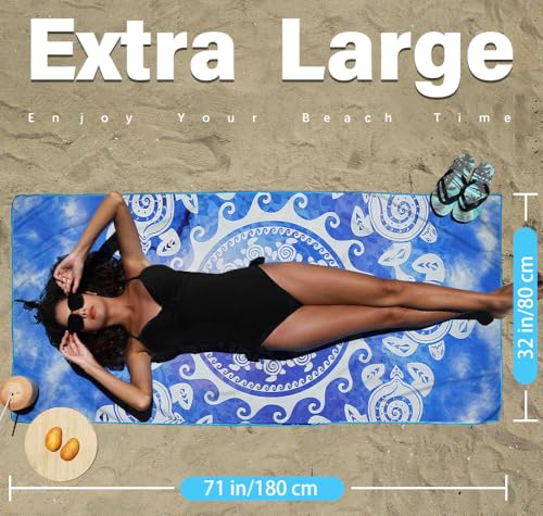 Microfiber Beach Towel (2 Pack Blue Comb / 32x71 Inch)