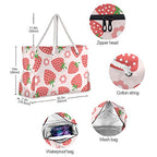 Large Beach Bags Totes Canvas Tote Shoulder Bag Soft Wave Water Resistant Bags for Gym Travel Daily Ocean (Strawberry)
