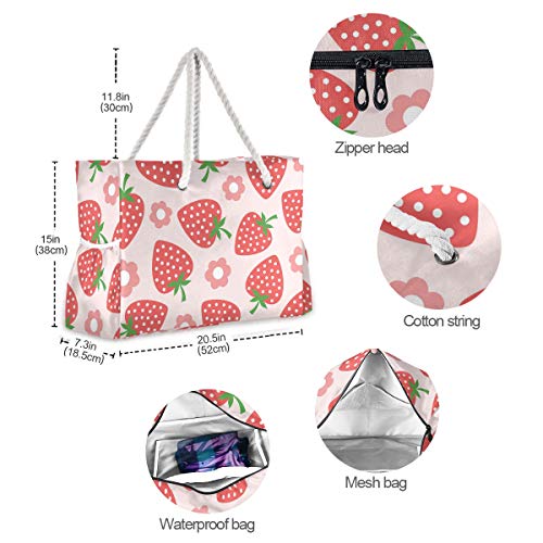 Large Beach Bags Totes Canvas Tote Shoulder Bag Soft Wave Water Resistant Bags for Gym Travel Daily Ocean (Strawberry)
