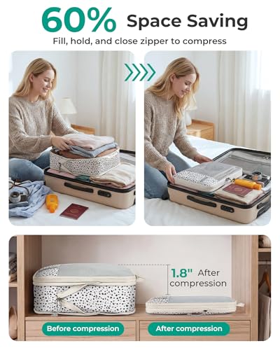 6 Set Compression Packing Cubes for Travel (Seaside Dots / Set of 6)