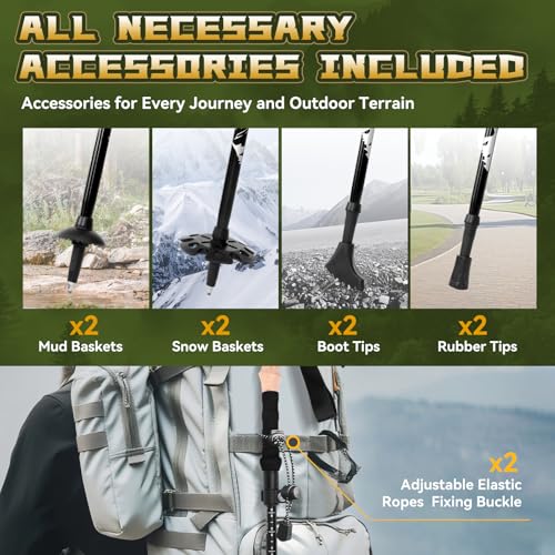 Aviation Grade Aluminum Collapsible Trekking Poles (110-125cm for Height：5'2'' to 6'2'')