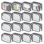 16 Pieces Clear Cosmetic Bags PVC Clear Makeup Bags TSA Approved Toiletry Bag with Zipper Waterproof Vinyl Plastic Organizer Storage Transparent Pouch for Women and Men (16pcs Black S)