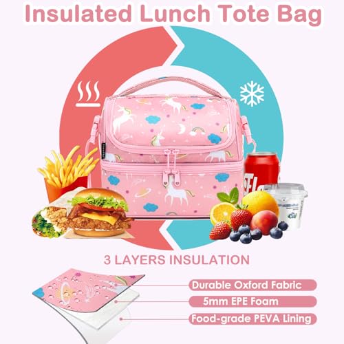 Kids Double Decker Cooler Insulated Lunch Bag Large Tote for Boys (Unicorn)