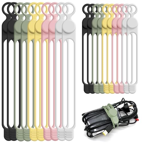 20Pcs Silicone Cable Ties (20pcs-multicolor a / 4.2 Inch+7.1 Inch)