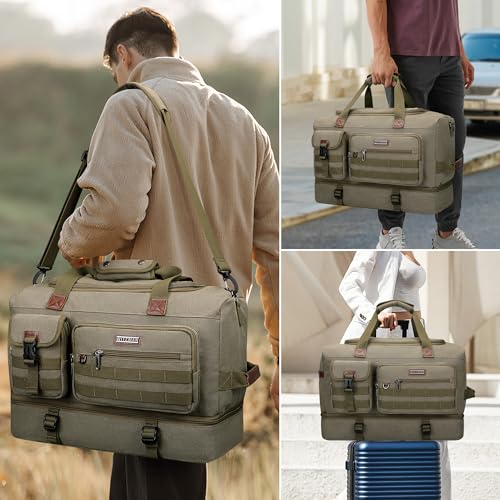 Duffle Bag for Men 60L Travel Canvas Weekender with Toiletry Bag (Army Green)