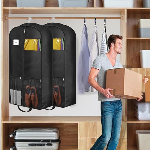 6.5" Gusseted Heavy Duty Garment Bags for Travel 43" Suit Bags for Closet Storage Hanging Clothes Bag with Pockets Mens Suit Holder for Shirts (43"L x 6.5"G (2-Pack))