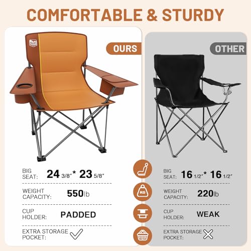 2 Pack Oversized Folding Camping Chair for Adults (Orange-2 Pack)