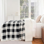 Sherpa Fleece Throw Blanket 80" x 90" Reversible Plush Fluffy Large Big Blanket Lattice Flannel Blankets for All Season Use (Black and White / 80"*90")