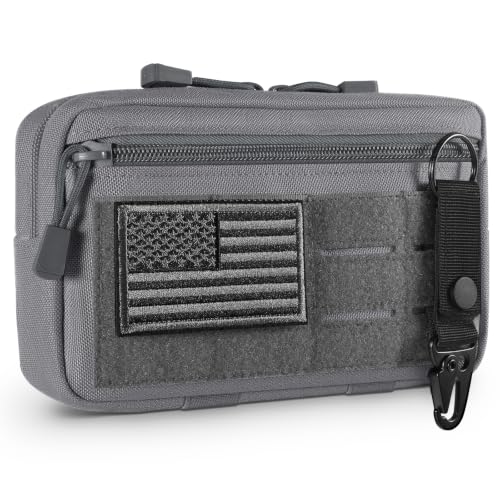 Tactical Molle Admin Pouch Utility Laser Cut EDC Tool Pouch Bag Horizontal Modular Pouches Include US Flag Patch and Keychain (Grey)