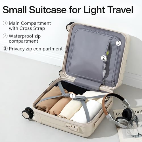 14 Inch Underseat Carry On Luggage with Wheels (14 Inch / Ivory White)