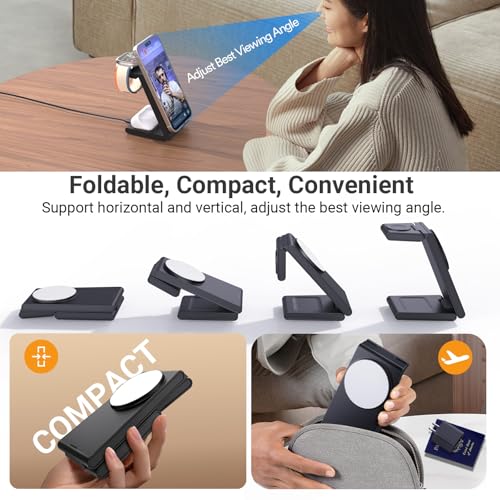5-in-1 Portable Charger, Foldable Charging Station Fast Charging, Magsafe Charger Pack Magnetic, Travel Wireless Charging Station for iPhone 17/16/15/14/13/12,iWatch, Air pods, PureBlack (PureBlack)