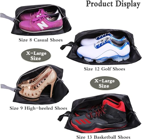 Travel Shoe Bags Set of 2 Waterproof Nylon with Zipper for Men & Women (2 Pack - Black)