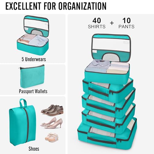 10 Set Packing Cubes for Travel Essentials (10 Teal)
