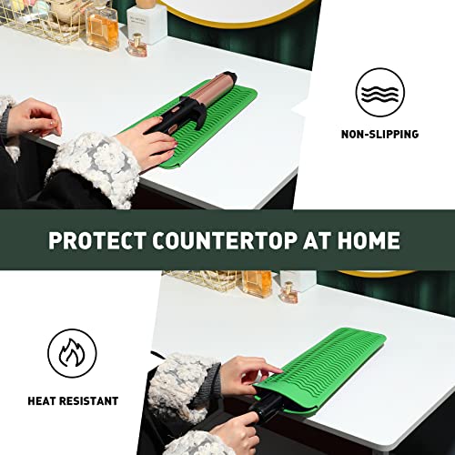 Heat Resistant Silicone Mat Pouch for Curling Irons & Flat Irons (1 PACK / Green)