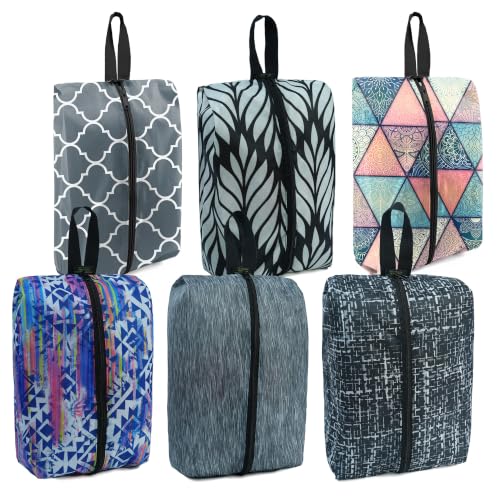 Shoe Bags 6 Pack for Travel with Handle as Packing Organizers for Suitcase and Luggage (Grey, black, purple)