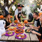 100 Count 10 Inch Halloween Plastic Plates Colored Party Disposable Plates (Black/Orange/Purple / 100 Pcs)
