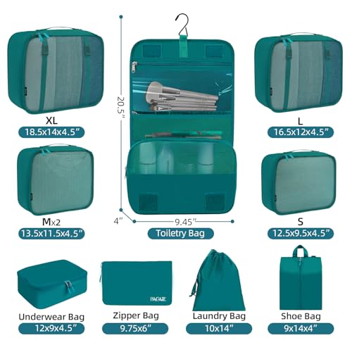10 Set Packing Cubes Various Sizes Packing Organizer for Travel Accessories Luggage Carry On Suitcase (10-Teal / 10 Set-full Mesh)