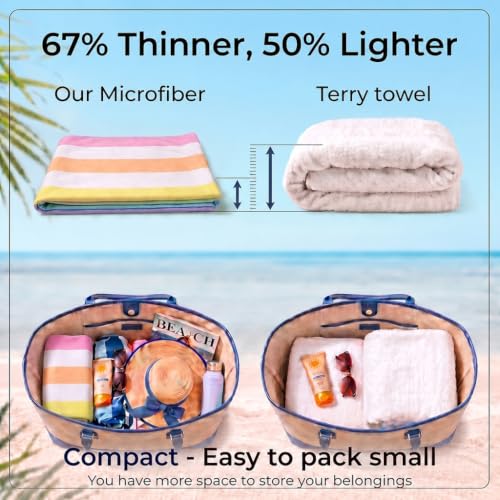 2 Pack Microfiber Beach Towel Oversized 71x32 Colorful Blue Striped (2 Pack Multi Color / X-Large (32x71 inches))