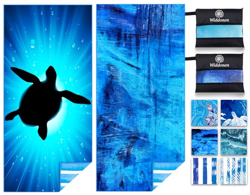 Microfiber Beach Towel (2 Pack Dark Sea Turtle / 32x71 Inch)