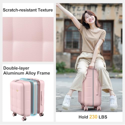 24 Inch Checked Luggage Hard Shell Suitcase Top Opening Suitcases (24 Inch / Pink)