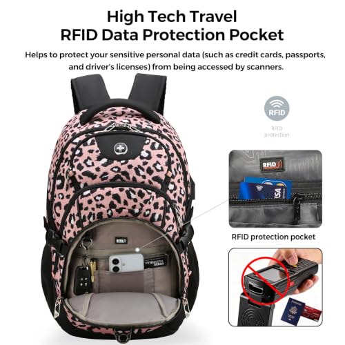 Design Backpack for Men with USB Charging Port SD803 (Pink Leopard / Standard)