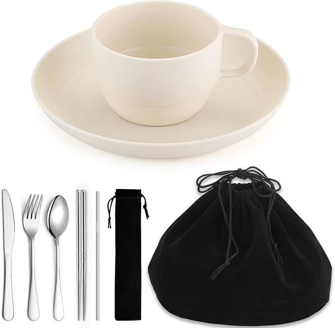 Camping Essentials Set, HOMQUEN Camping Plates and Bowls Set, Coffee Mug by HOMQUEN