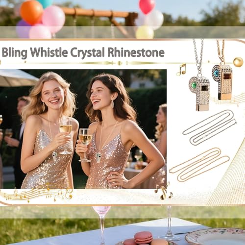 Blinged Rhinestone Whistle for Coaches with Metal Chain (White)