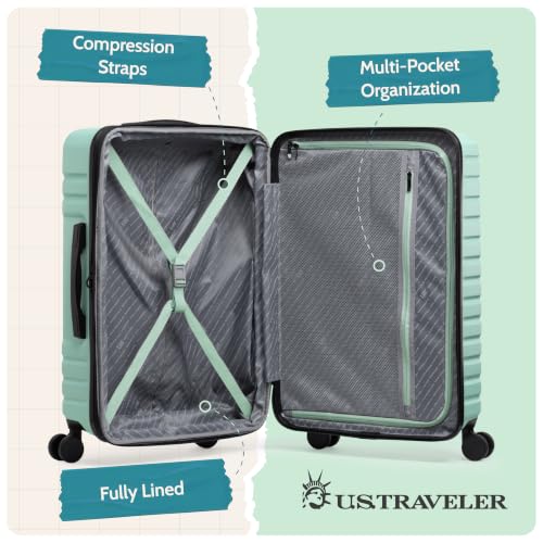 Boren Expandable Hardside Rugged Travel Luggage with 8 Spinner Wheels (3-Piece Set, USB Port in Carry-On / Mint)