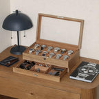 12 Slot Solid Walnut Watch Box with Valet Drawer (Walnut / Tan)