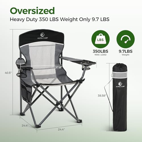 Heavy Duty 400lbs Mesh Back Camping Chairs with Lumbar Support (Black&grey / 1PC)