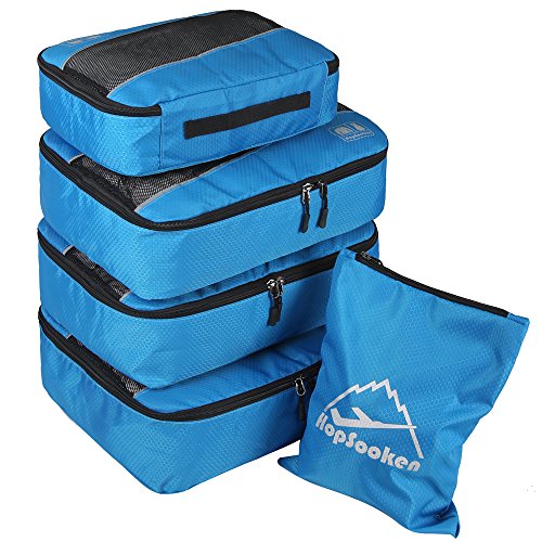5 Set Packing Cubes for Travel Large Suitcase Luggage Organizer Bags Travel Accessories Vacation 4 Cubes 1 Laundry Pouch Bag (Blue)