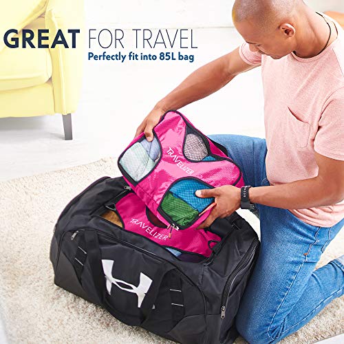 Travel Packing Cubes 5 pcs Luggage Organizer Set for Bag & Suitcase (Fuchsia)