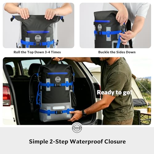 30/40/55L Waterproof Dry Backpack & Phone Case - X-Large Floating Dry Bag for Kayaking, Travel, Hiking, Fishing, Camping, Motorcycles & Beach, Heavy-Duty Roll Top Men/Women (Black/Grey/Blue) (Black/Grey/Blue / 40L)