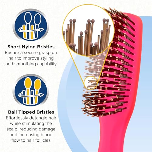 GION2R Neon Red 6.25 inch Gentle Touch Detangler Hair Brush for Men Women & Kids. Soft Bristles for Sensitive Scalp. Wet and Dry for all Hair Types. Scalp Massager Brush Stimulate Hair Growth (Small / Red)